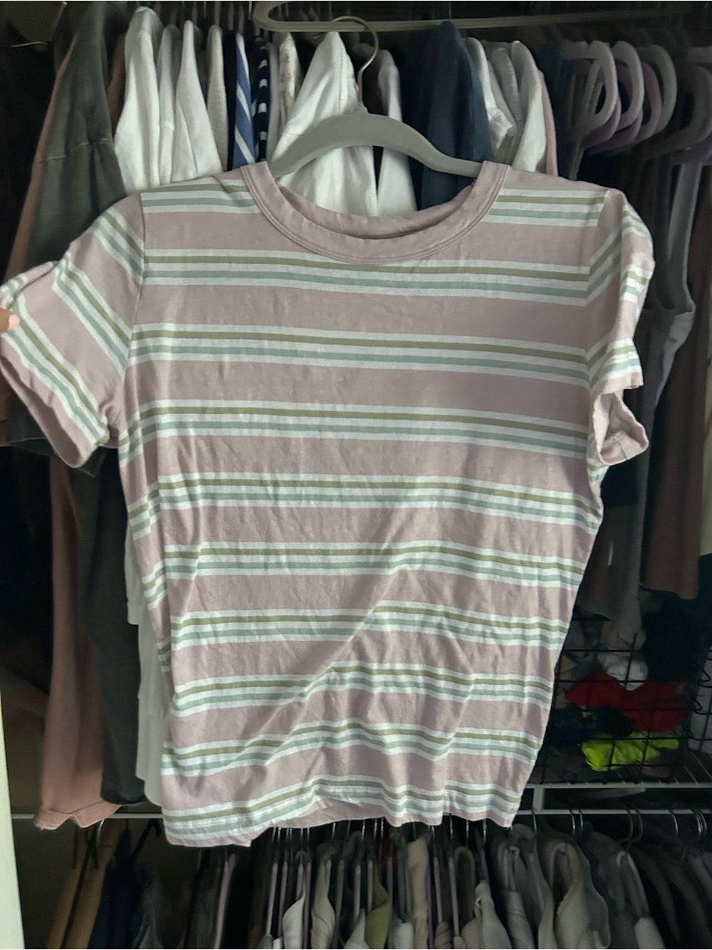 Short Sleeve Striped Tee - Pink
